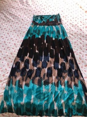 Teal, Black and Tan Printed Maxi Skirt - Unbranded